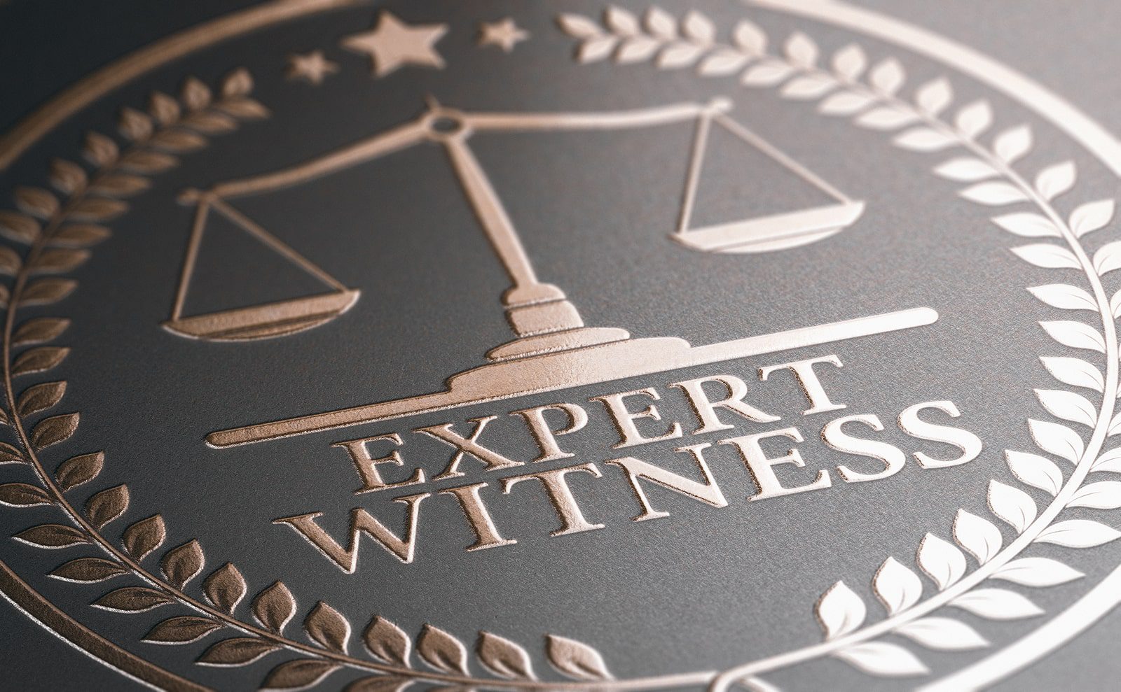 An expert witness logo on a black background.