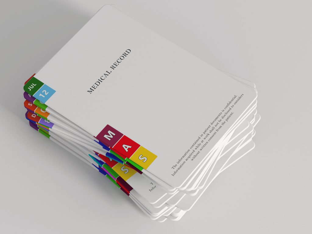 A stack of business cards on a white surface.